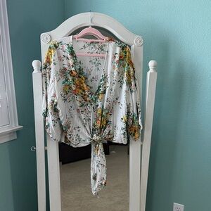 Lovestitch Floral V-Neck Tie-Front Blouse